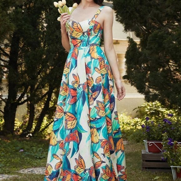 Multicolor Boho Womens Butterfly Print Cami Dress - Picture 5 of 5